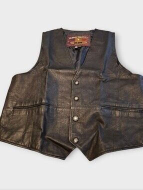 Global Identity G-III Vintage Motorcycle Design Black Leather Button Vest